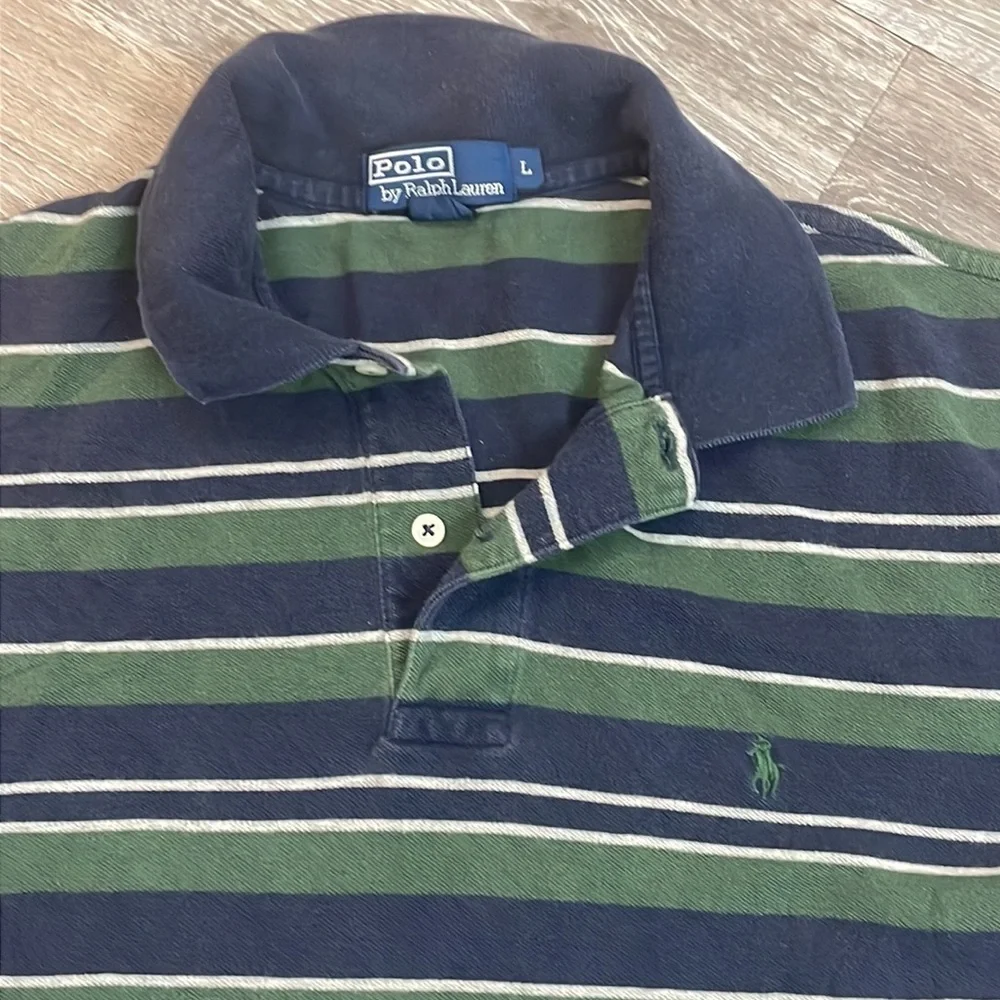 80s/90s Polo Ralph Lauren Short Sleeve Polo Blue Green Stripe Size Large